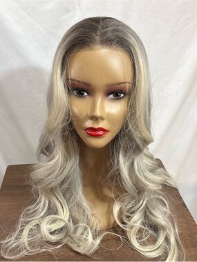 Long Wavy Lace Front Wig in Ash Blonde and Silver